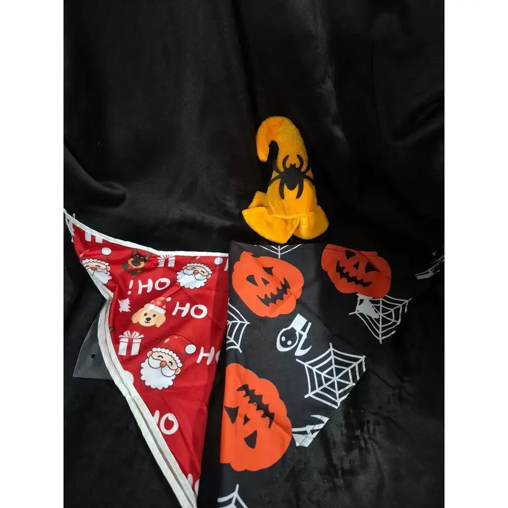 Small dog halloween and Christmas bandana plus witch hat